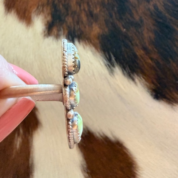 ❤️ Palomino Variscite Navajo 3 Stone Heart Brushed Sterling 925 Adjustable Ring - Picture 10 of 13
